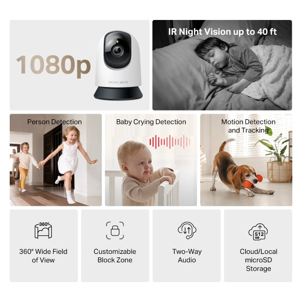 Kamerë Sigurie MERCUSYS MC200 me Wi-Fi për Shtëpi  (Pan/Tilt)